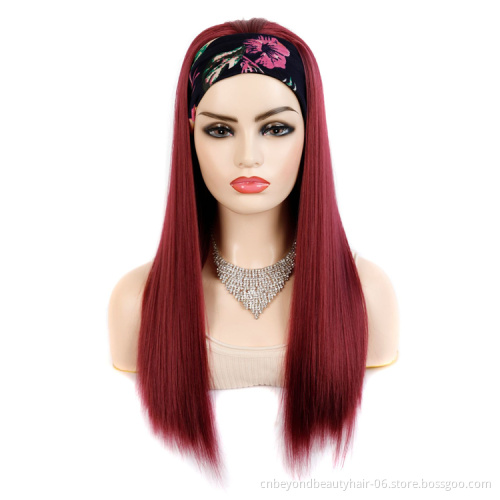 Synthetic Silky Kinky Straight Wavy Long Headband Wigs Hair Wigs Headband for Black Women